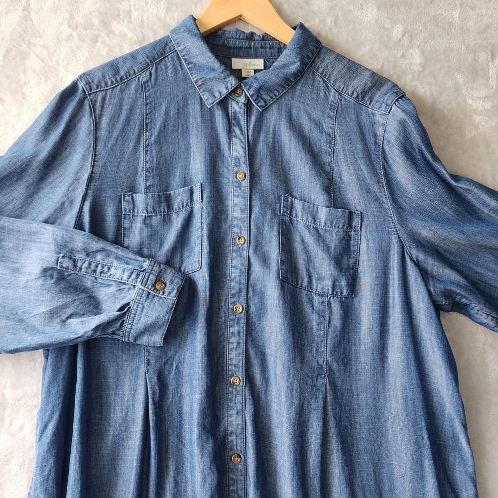 J. Jill Denim Shirt Womens Size 2X Blue Chambray Button Up Top Blouse Pockets